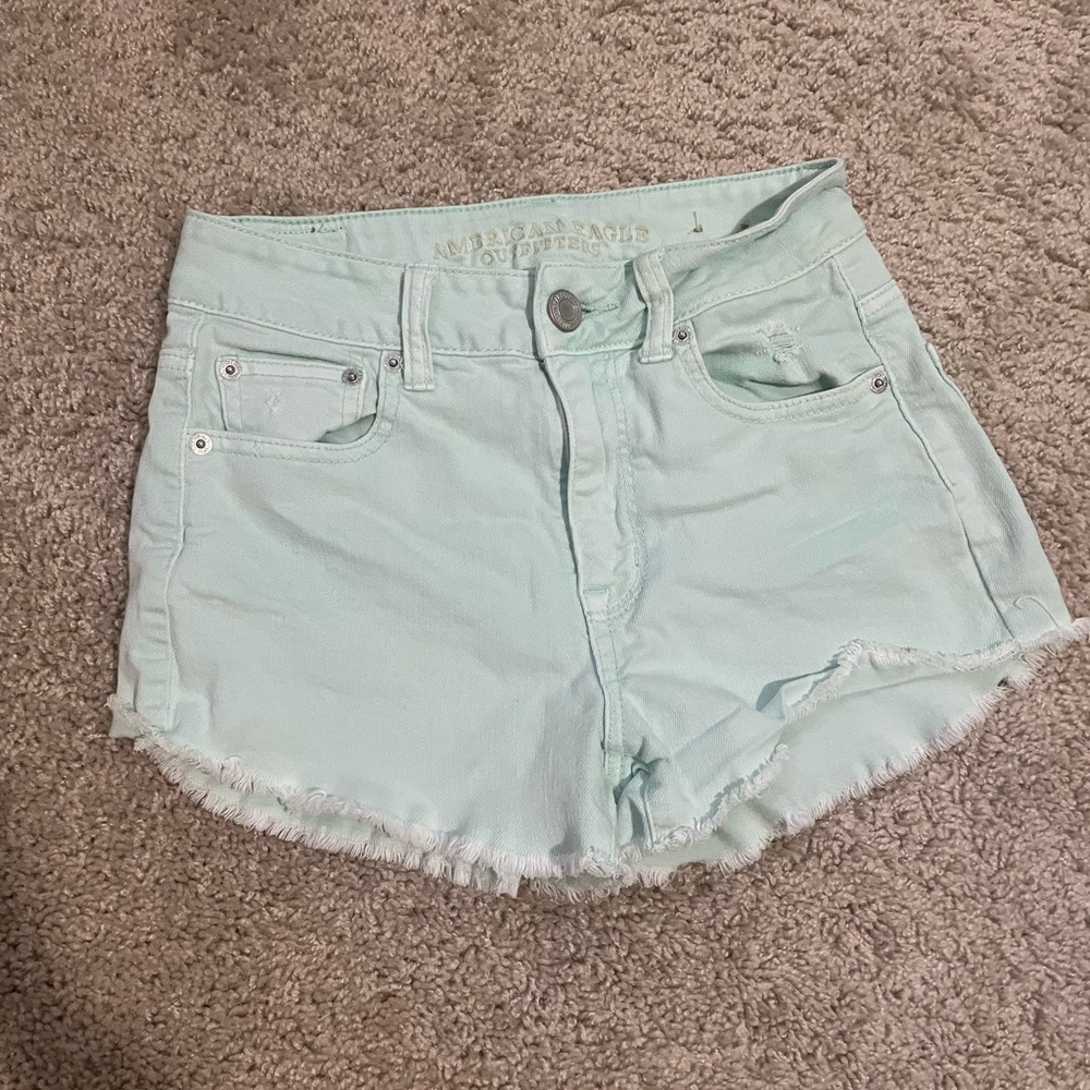 American Eagle Outfitters Women's Light Green High Waist Shorts